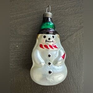 Vintage 4” Glass Snowman Christmas Ornament – Hand-Painted Retro Holiday Decor